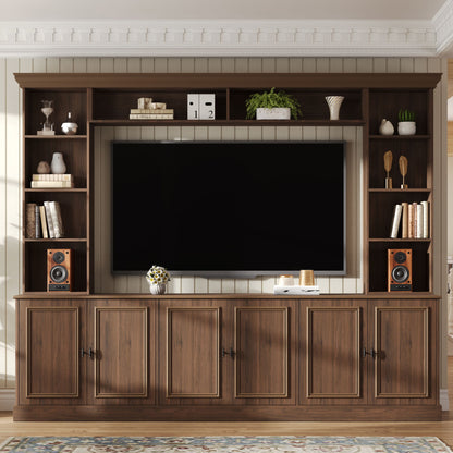 4 Piece Wall Unit Entertainment Center With Bookshelf, TV Stand With Adjustable Shelf For Living Room - Walnut