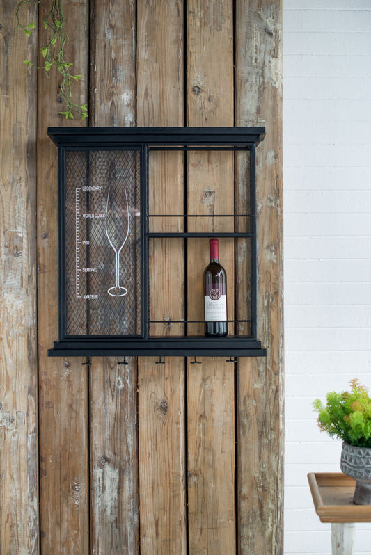 Floating Wine Bar Shelf With Glass Holder And Display Shelves - Black