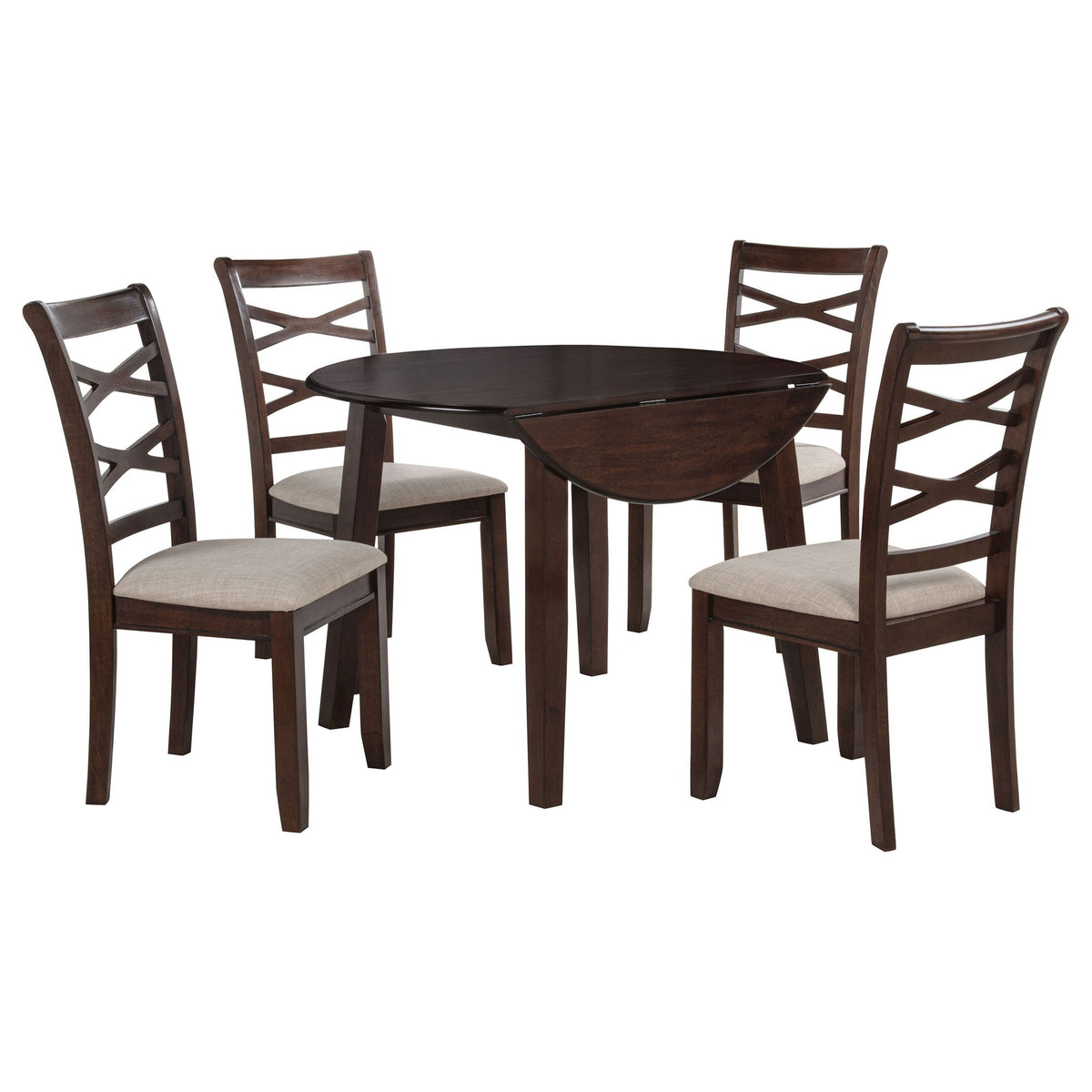 Verety - 5 Piece Round Dining Set With Chairs - Dark Brown