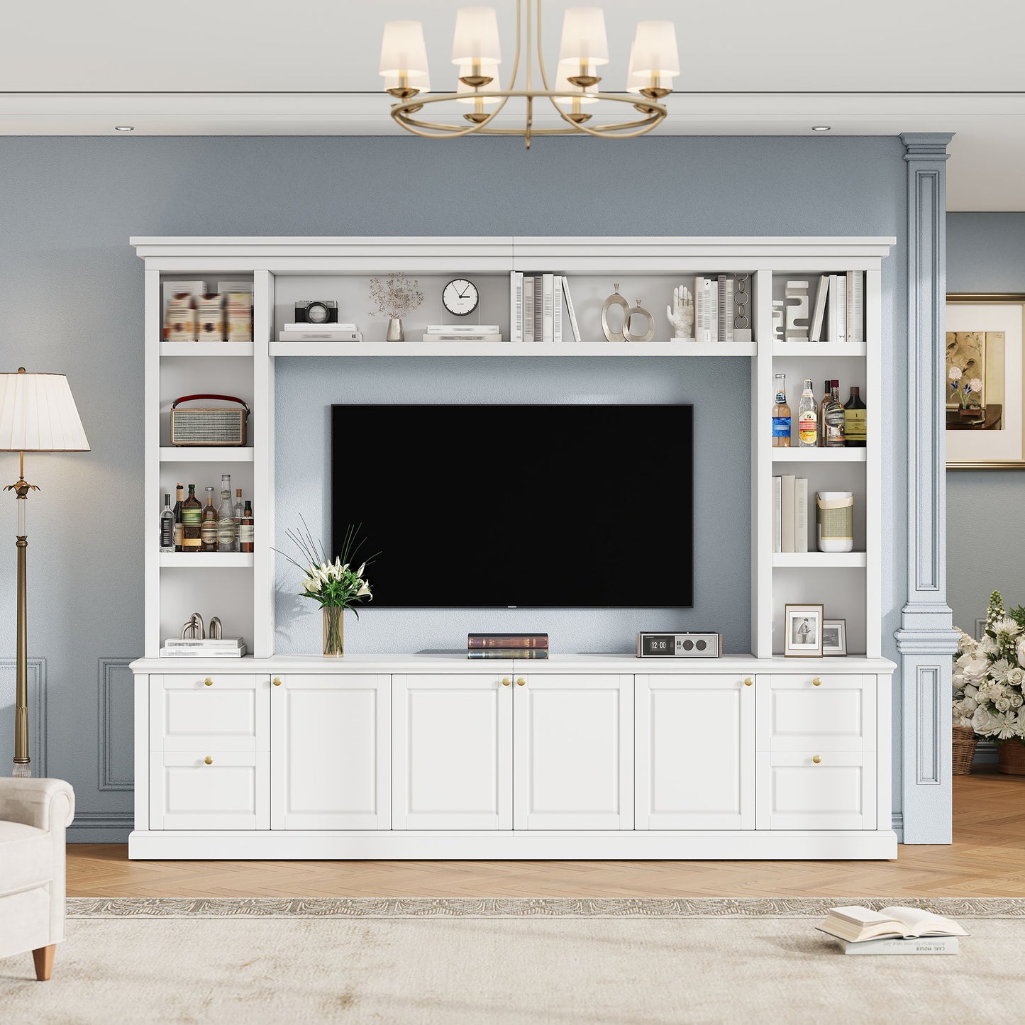 All-In-One TV Stand With Bookcase For TVs Up To 70"