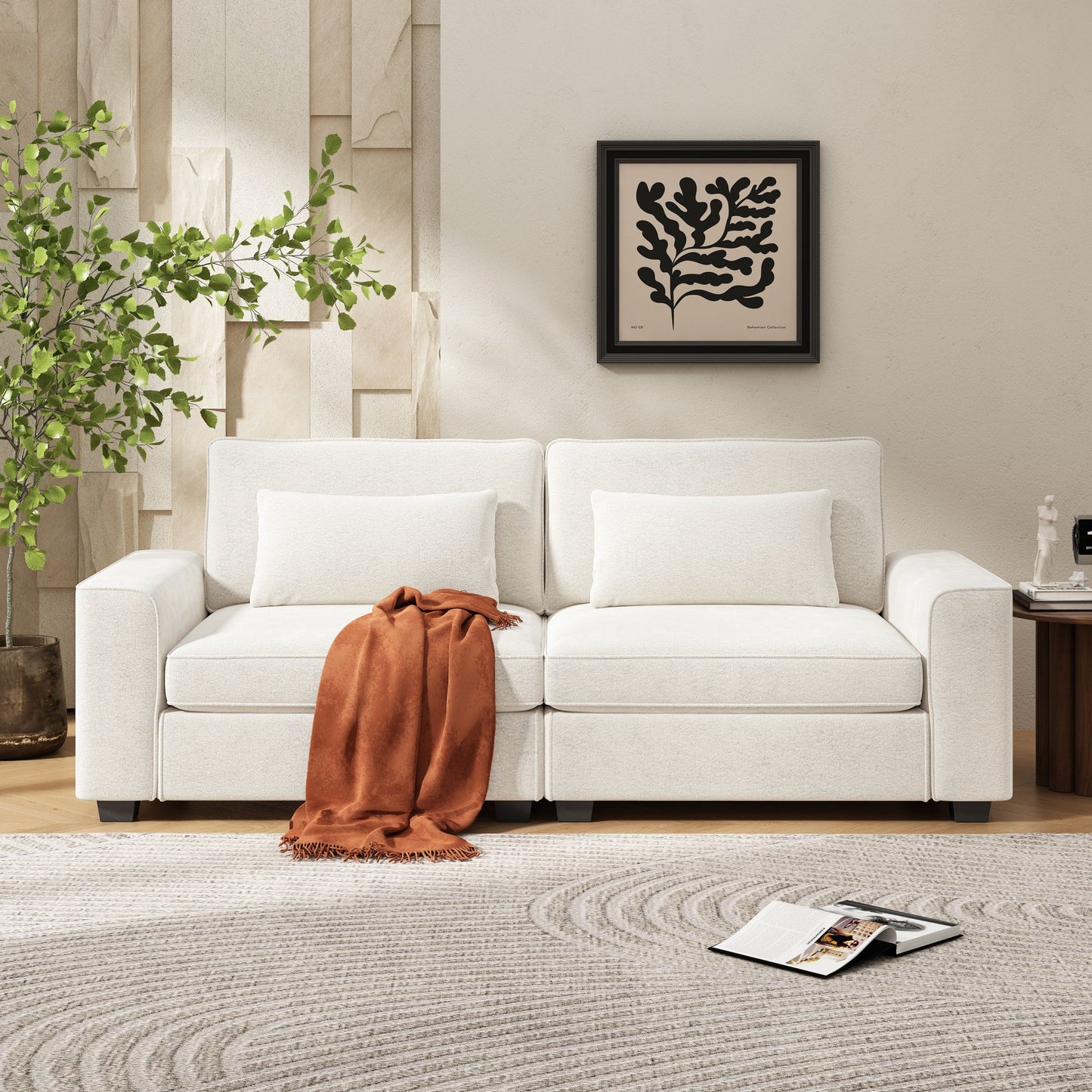 Modern Fabric Sofa With Plush Cushions, Sleek Arm Design