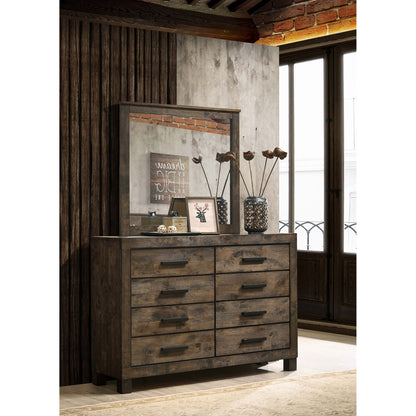 Bren - 8 Drawer Dresser With Mirror - Rustic Brown