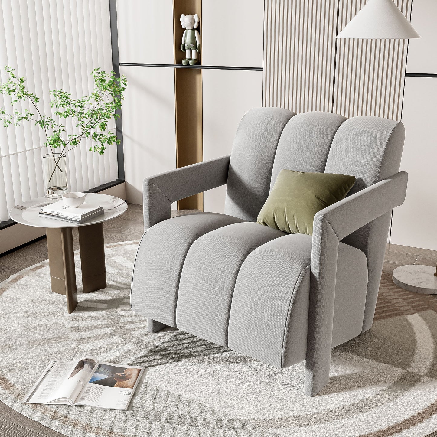 Modern Minimalist Leisure Armchair With L Shaped Armrests