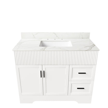Bathroom Vanity Set, Fluted Cabinet With Soft Close Doors & Drawers, 3 Faucet Holes, Sink Included - White