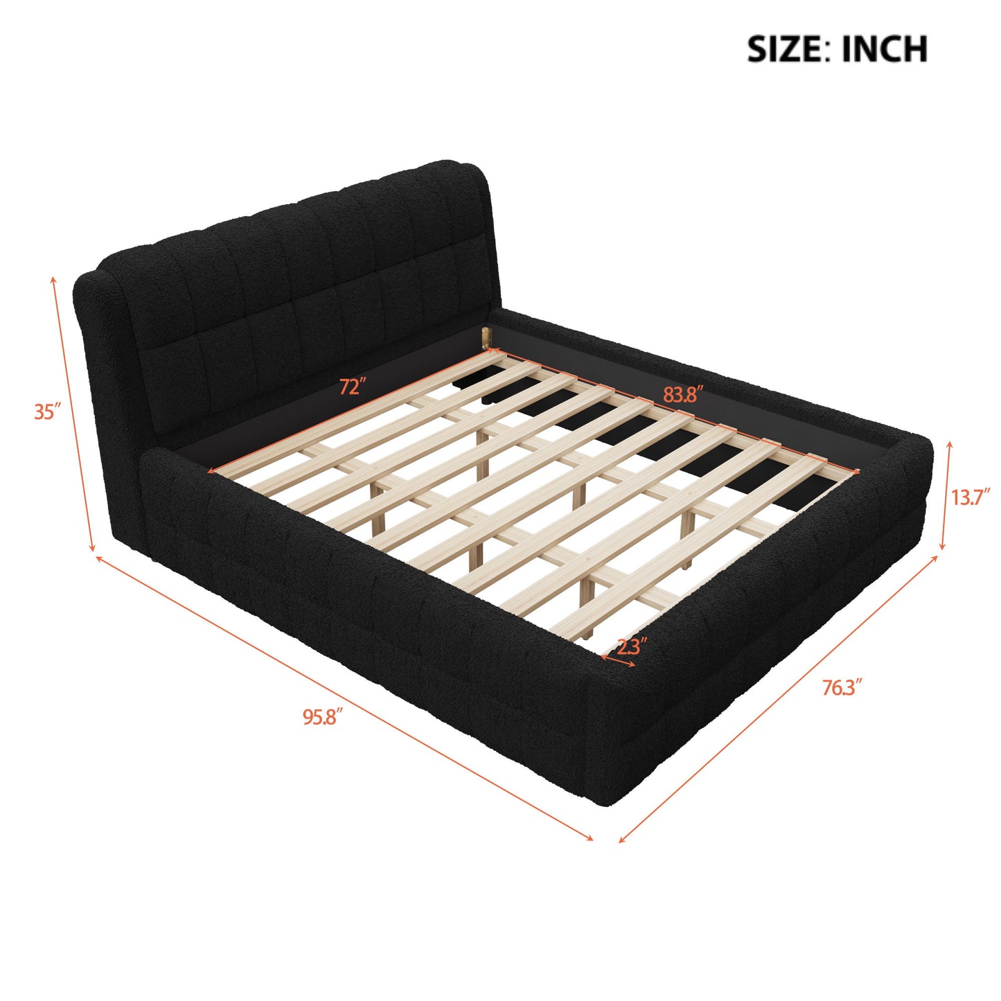 Upholstered Platform Bed With Stiching Details