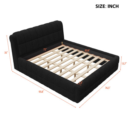 Upholstered Platform Bed With Stiching Details