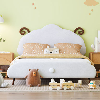 Upholstered Platform Bed With Sheep Shaped Headboard