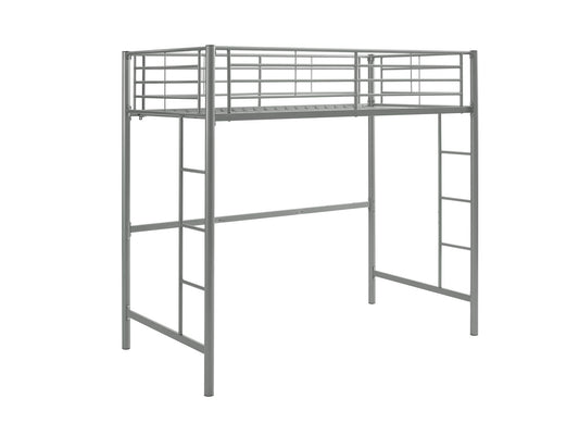 Modern Industrial Twin Over Loft Metal Bunk Bed Frame With Integrated Guardrails - Silver