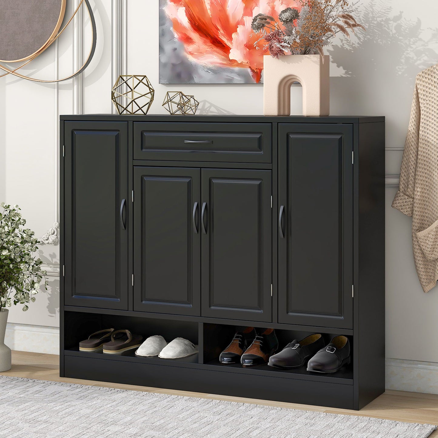 Sleek And Modern Shoe Cabinet With Adjustable Shelves, Space Saving Design
