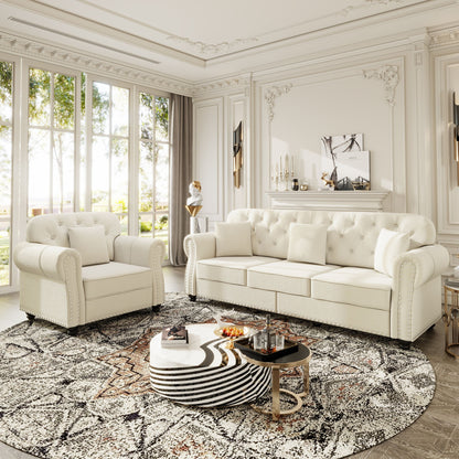 Upholstered Sofa Set With Nailhead Trim And Rolled Armrests, Includes Pillows