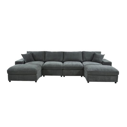Sectional Sofa With 2 Ottomans And Toss Pillows - Dark Gray