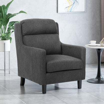 Contemporary Club Chair With Upholstered Fabric And Rubberwood Legs