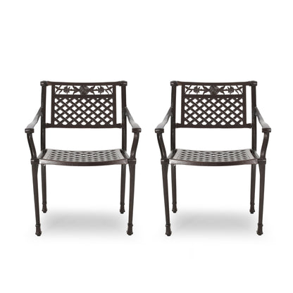 Cast Aluminum Dining Chair With Hand Crafted Details - Bronze