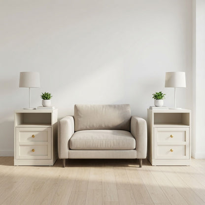 Nightstand With Door & Shelf, 2 Drawer Side Table