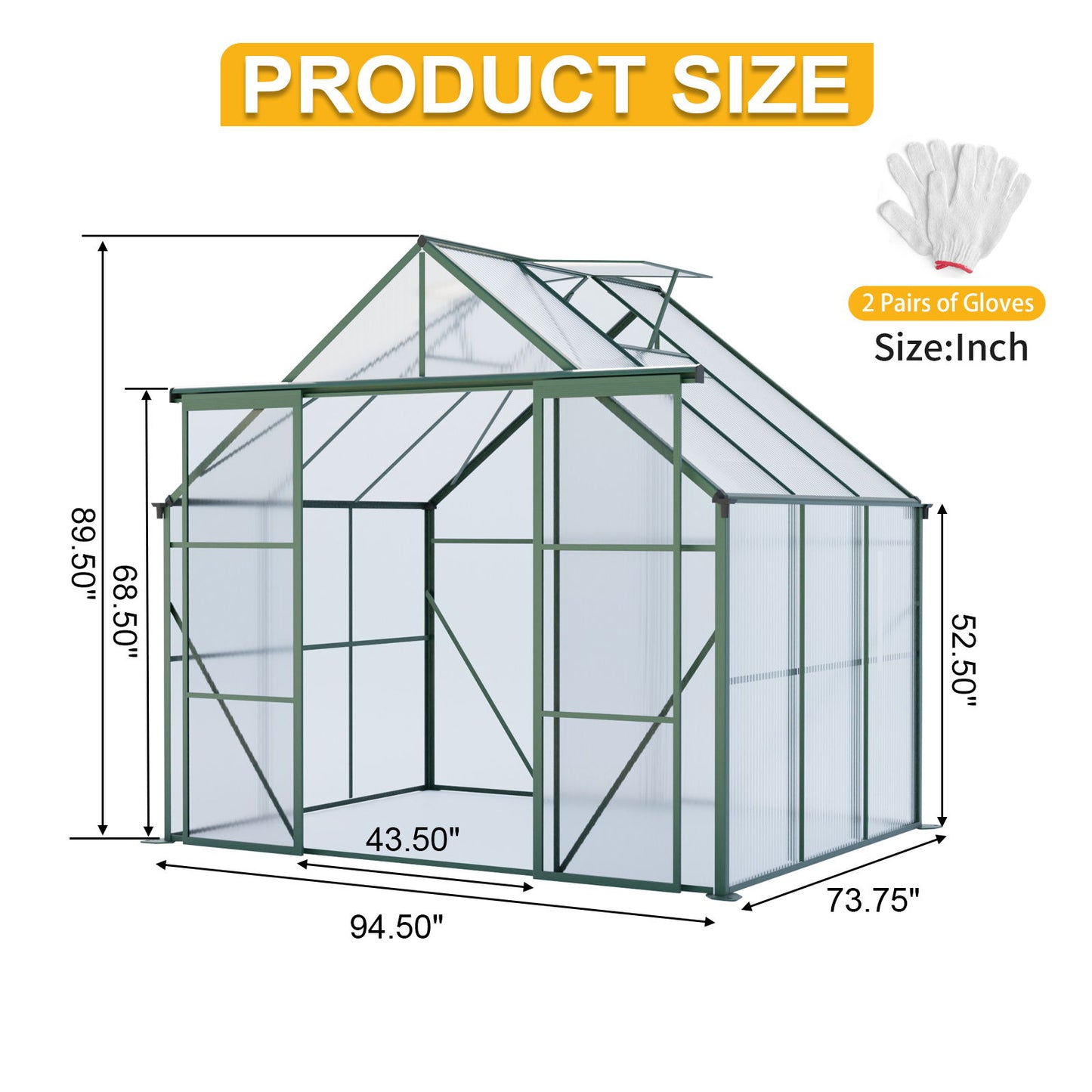 Double Door Polycarbonate house Raised Base And Anchor Aluminum Heavy Duty Walk In houses For Outdoor Backyard In All Season