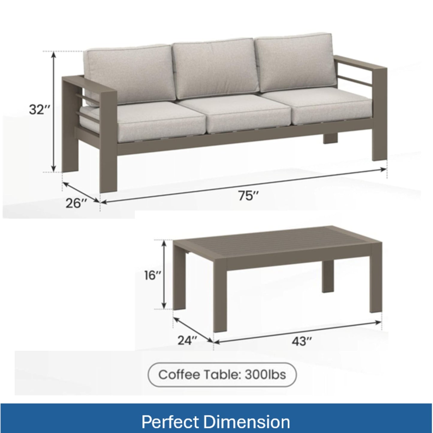 Outdoor Patio Set, All-Weather With Thick Cushions