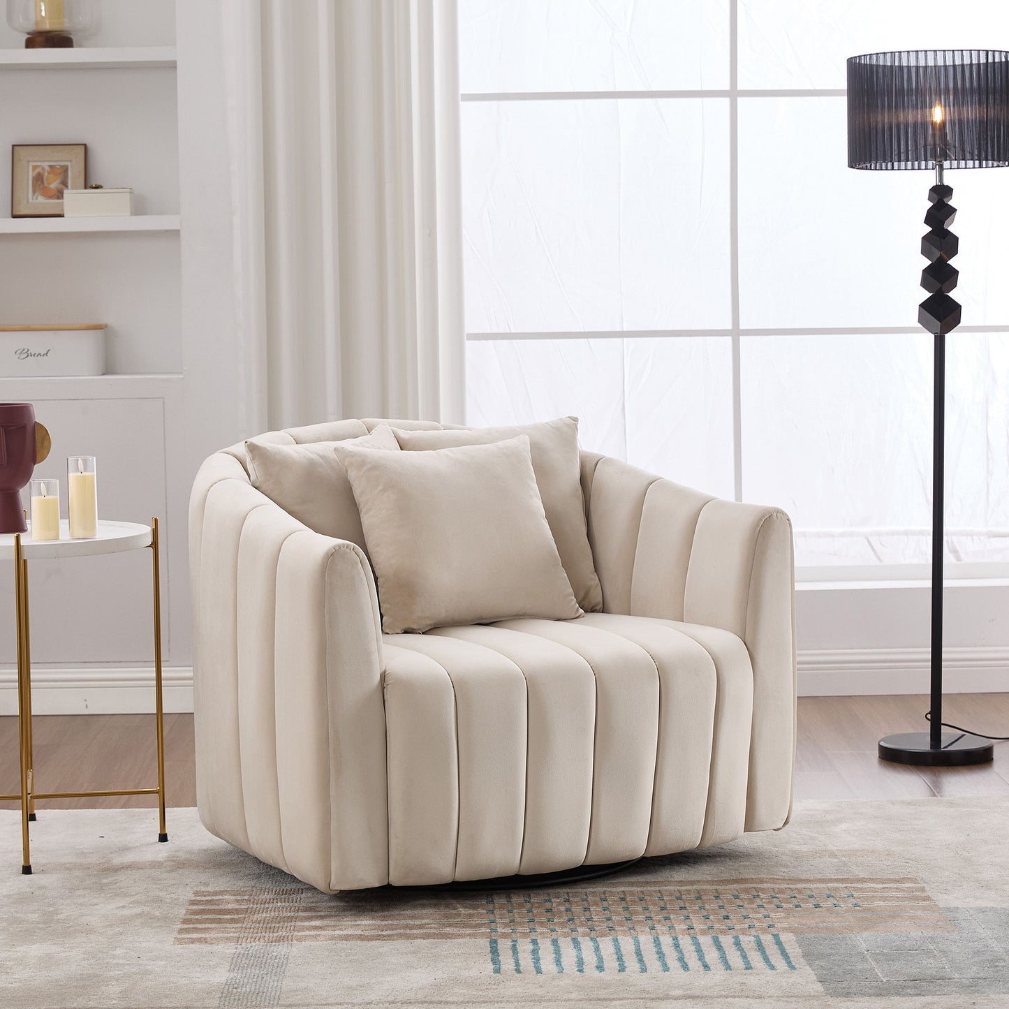 Upholstered Oversized 360° Swivel Accent Barrel Chair And Half Cozy Sofa With 3 Pillows