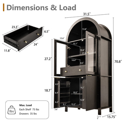 Fluted Tall Arched Pantry Cabinet With Adjustable Shelves