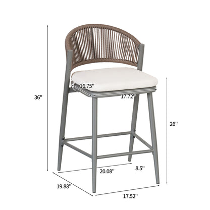 Outdoor 26" Counter Height Metal Frame Counter Stools With Scallop Shaped Backrest & Water Resistant Cushions