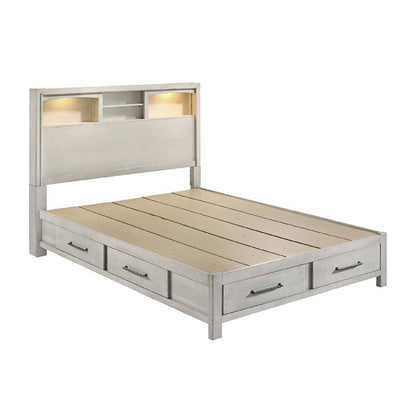 Bed With Built In LED Lights And Open Shelves