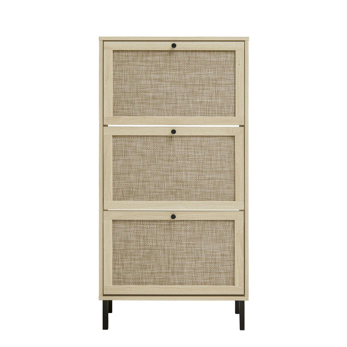 Modern Rattan 3 Door Shoe Rack Cabinet For Entryway