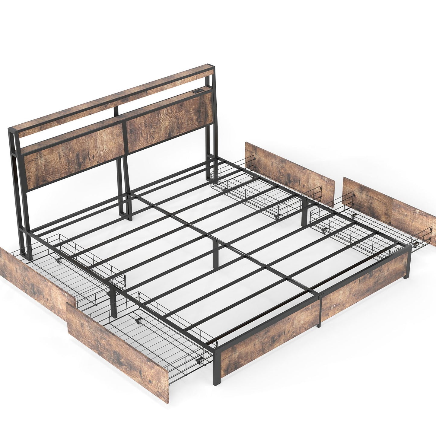 Bed Frame With Headboard, LED Lights & Charging Station