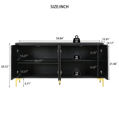 Modern Sideboard Buffet Cabinet With Handleless Press To Open Design With 4 Doors