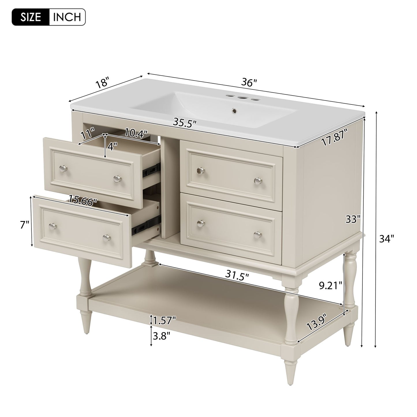 Bathroom Vanity Cabinet With Undermount Sink, 4 Drawer Set