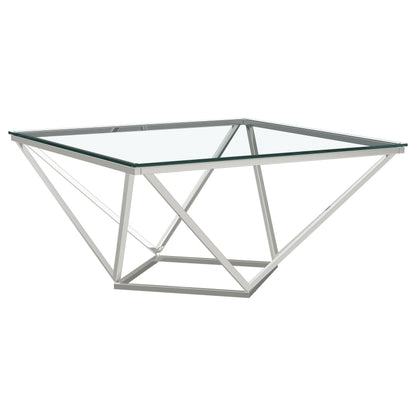 Brittania - Square Glass Top Geometric Coffee Table - Nickel