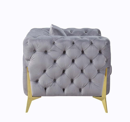 Jelanea - Sofa With 2 Pillows - Gray Velvet & Gold
