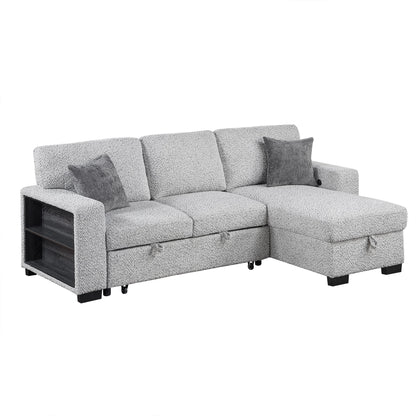 Buzz - Reversible Sleeper Sectional Sofa With Storage Chaise, Console Arm, USB Charging & Cup Holders - Gray
