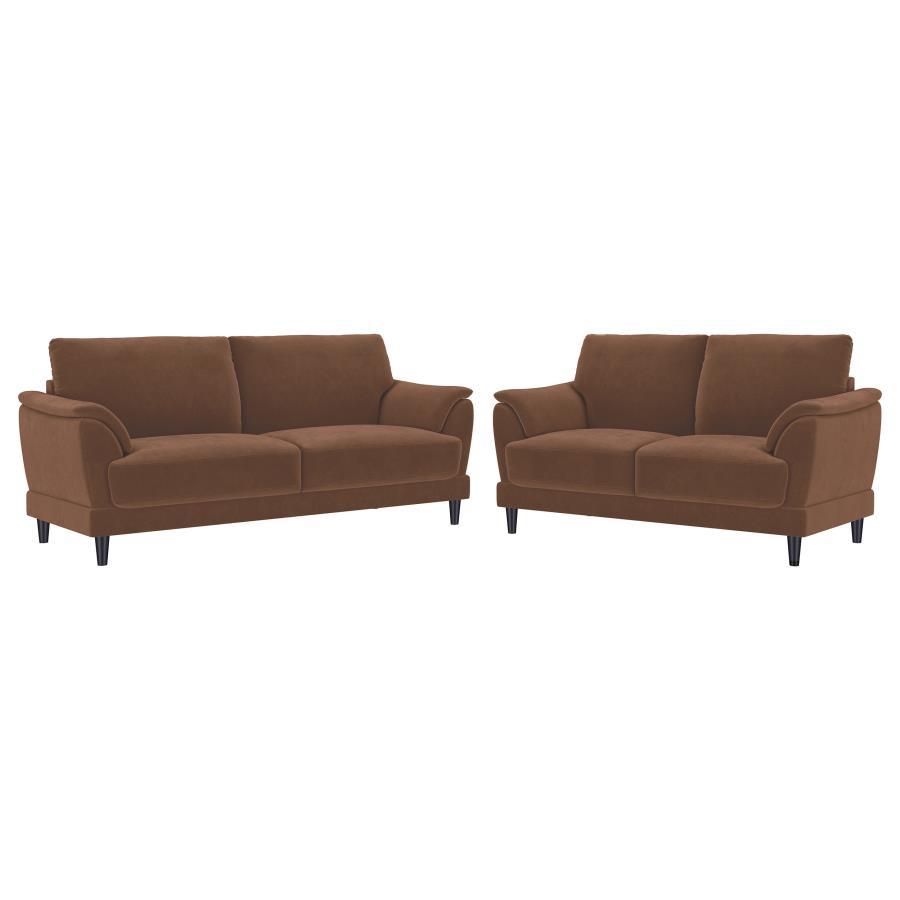 Selma - 2 Piece Velvet Upholstered Crescent Arm Sofa Set - Rust