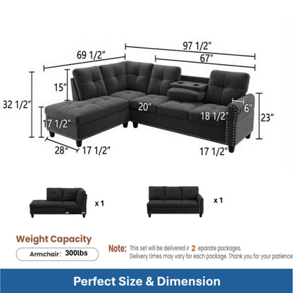 L - Shaped Sectional Sofa With Movable Left Chaise