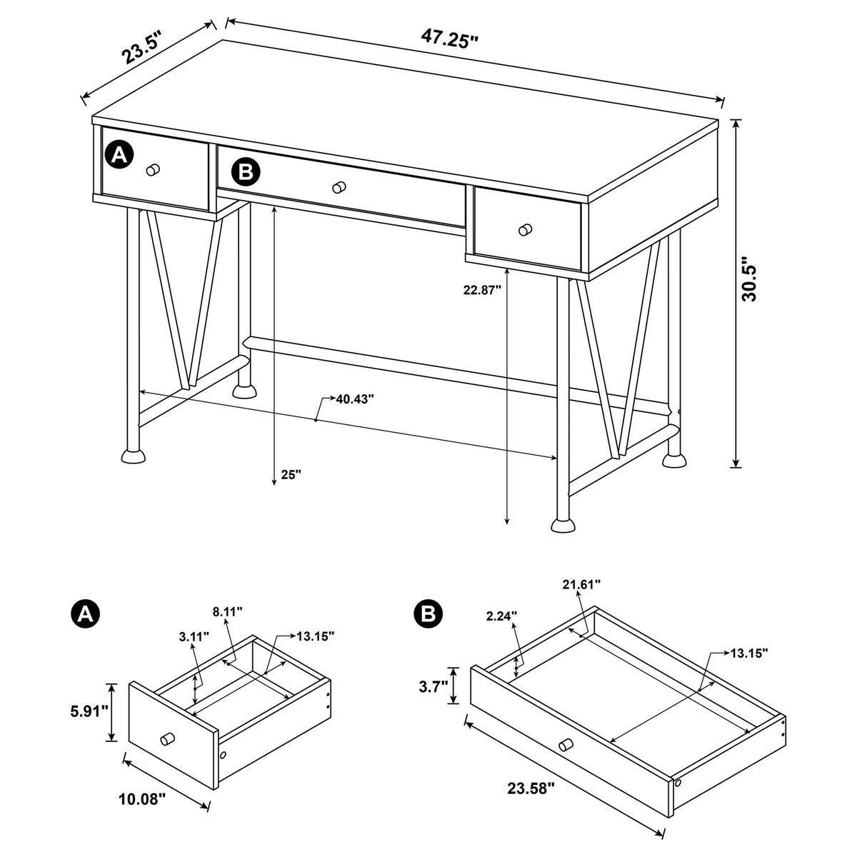 Vellun - 3 Drawer Writing Desk - Mango Color
