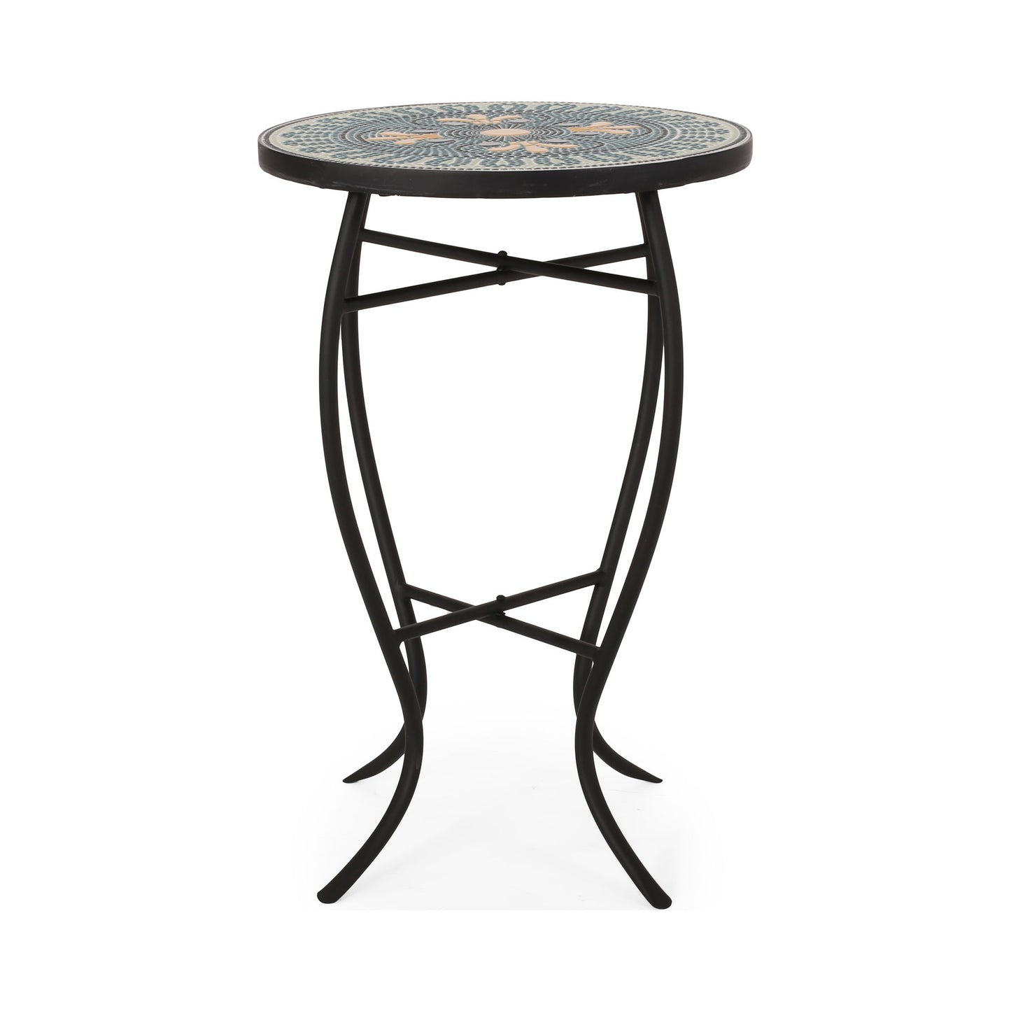 Outdoor Side Table With Tile Mosaic Table Top - Black
