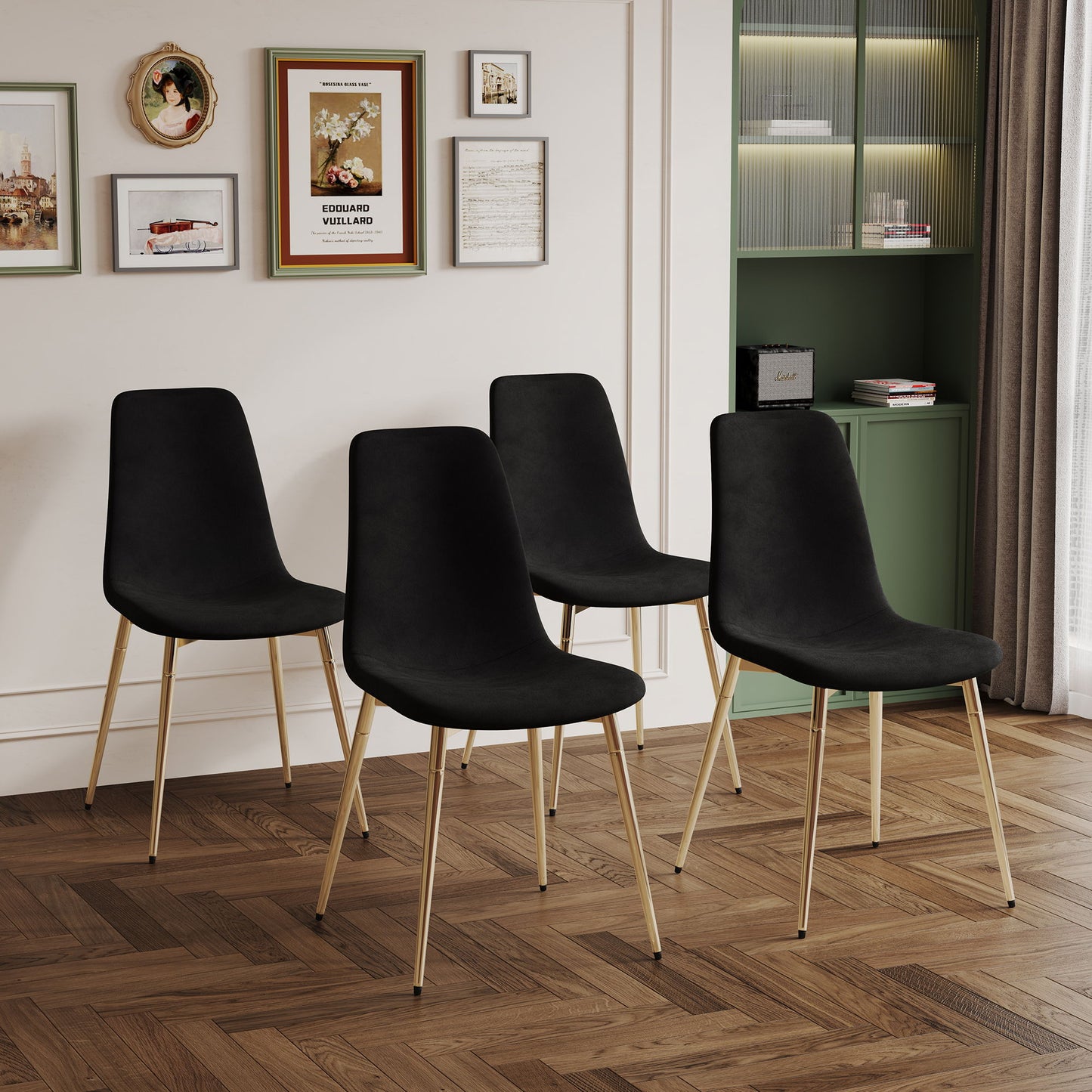 Fabric Dining Chairs, Upholstered Armless Accent Chairs, Classical Appearance And Metal Legs (Set of 4)