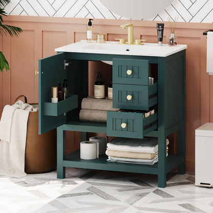 Transitional Style Bathroom Vanity Cabinet Combo With Ceramic Sink