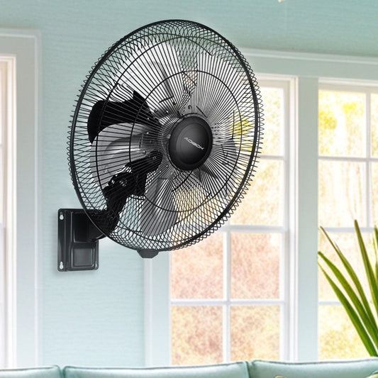 90 Degree 5 Speed Settings Wall Mount Fan Horizontal Oscillation Indoor / Outdoor Household Commercial - Black