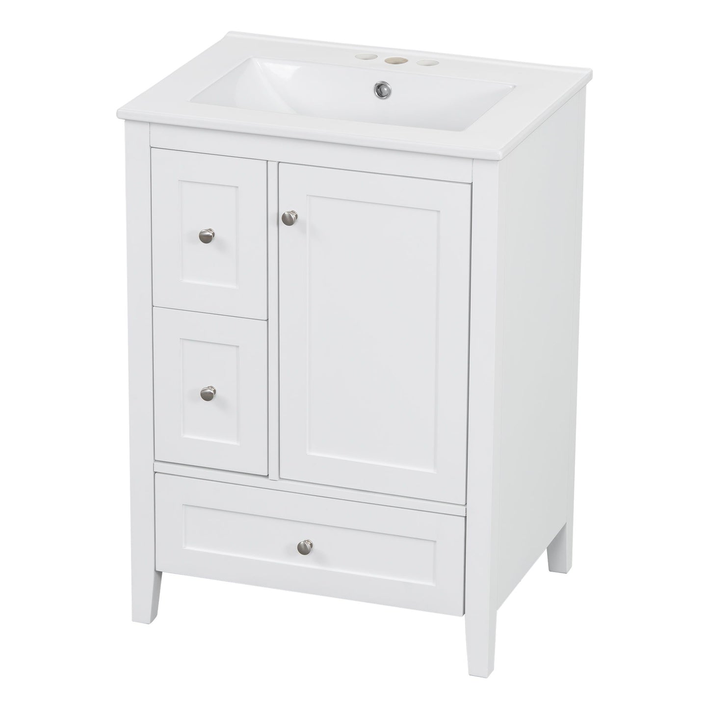 Bathroom Vanity With Storage, Adjustable Shelf, & Rubberwood, Removable Dividers - Glossy White