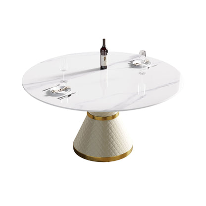 Modern Artificial Stone Round Carbon Steel Base Dining Table, Can Accommodate 6 People