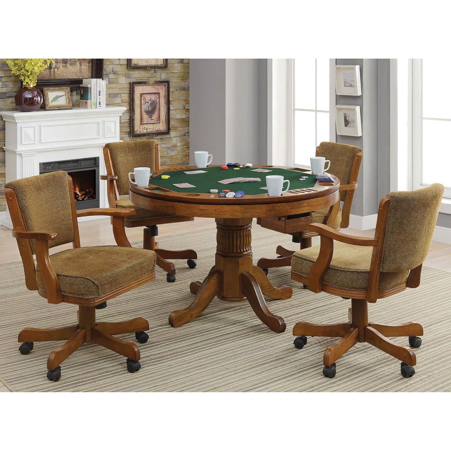 Upholstered Game Chair & Casters - Brown