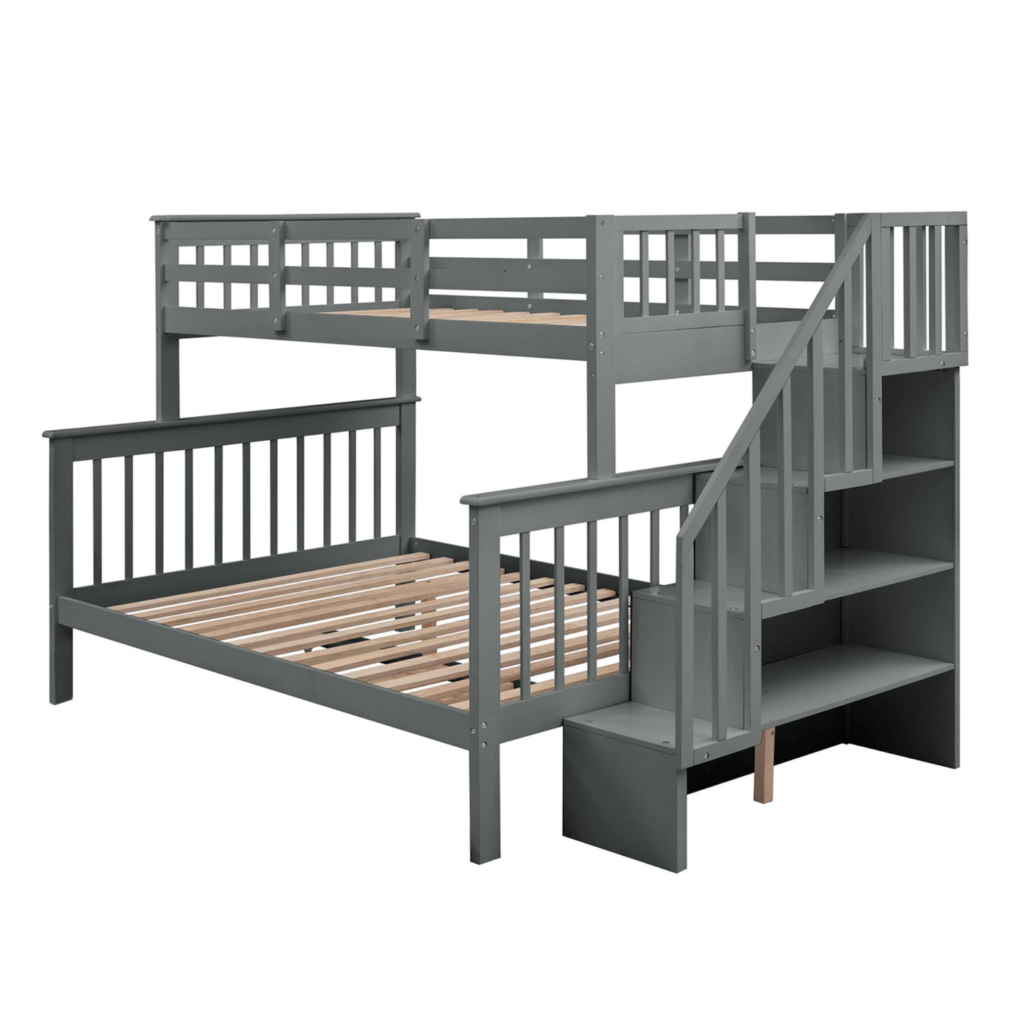 Stairway Bunk Bed With Storage And Guard Rail For Bedroom