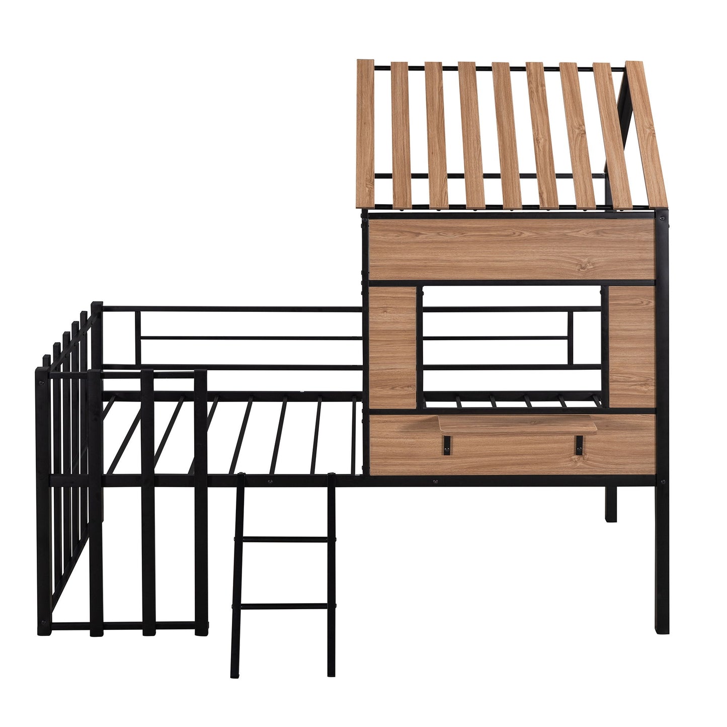 Twin Size Loft Bed With Roof, Window, Guardrail, Ladder