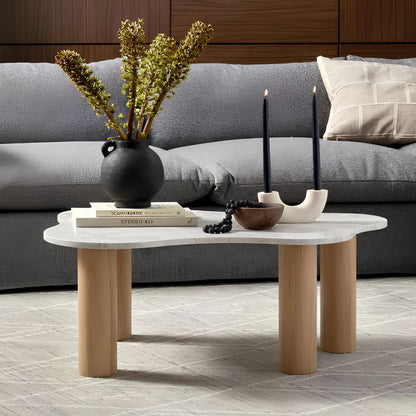 Soren - Organic Shape Coffee Table And Cylindrical Base - Marble