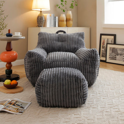 Giant Bean Bag Chair With Armrests And Footstool
