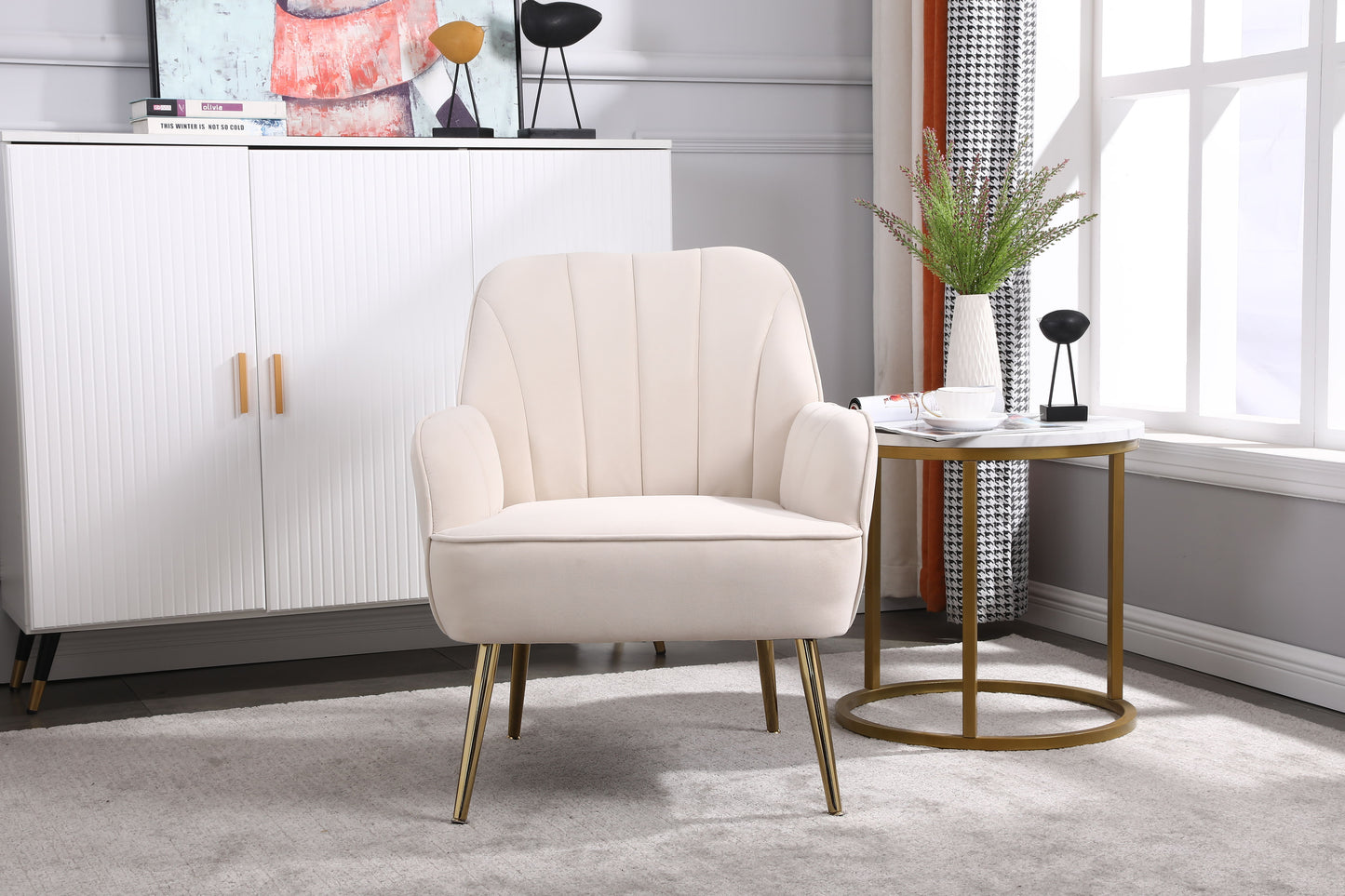 Modern Mid-Century Chair Tufted Sherpa Armchair For Living Room Bedroom Office