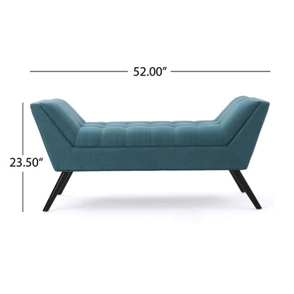 Modern Fabric Bench With Padded Seat And Wide U Shape Design - Teal