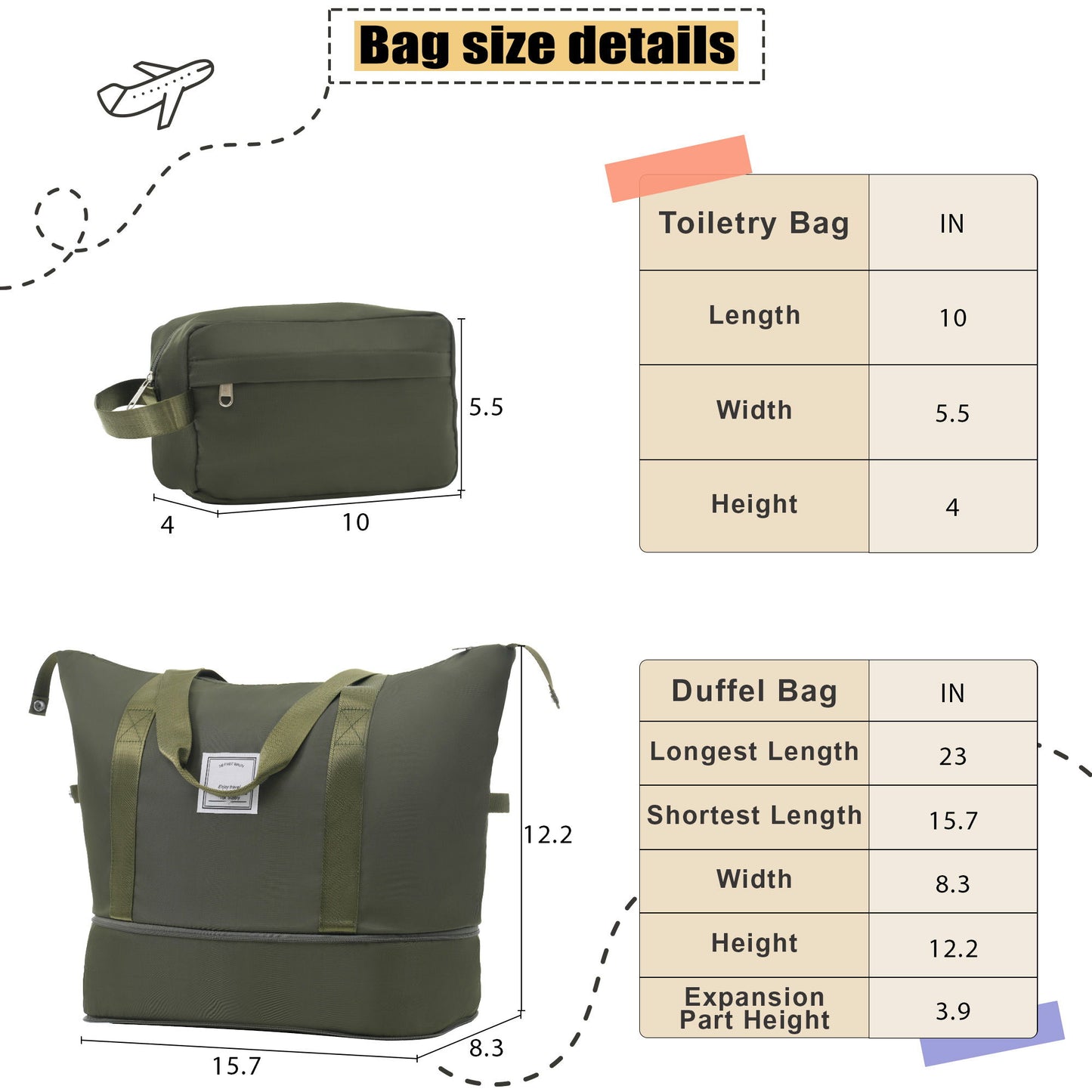 Softside Luggage 3 Piece Set With Duffel Bag 22" / 26" / 30" Lightweight Expandable Spinner Travel Case - Army Green