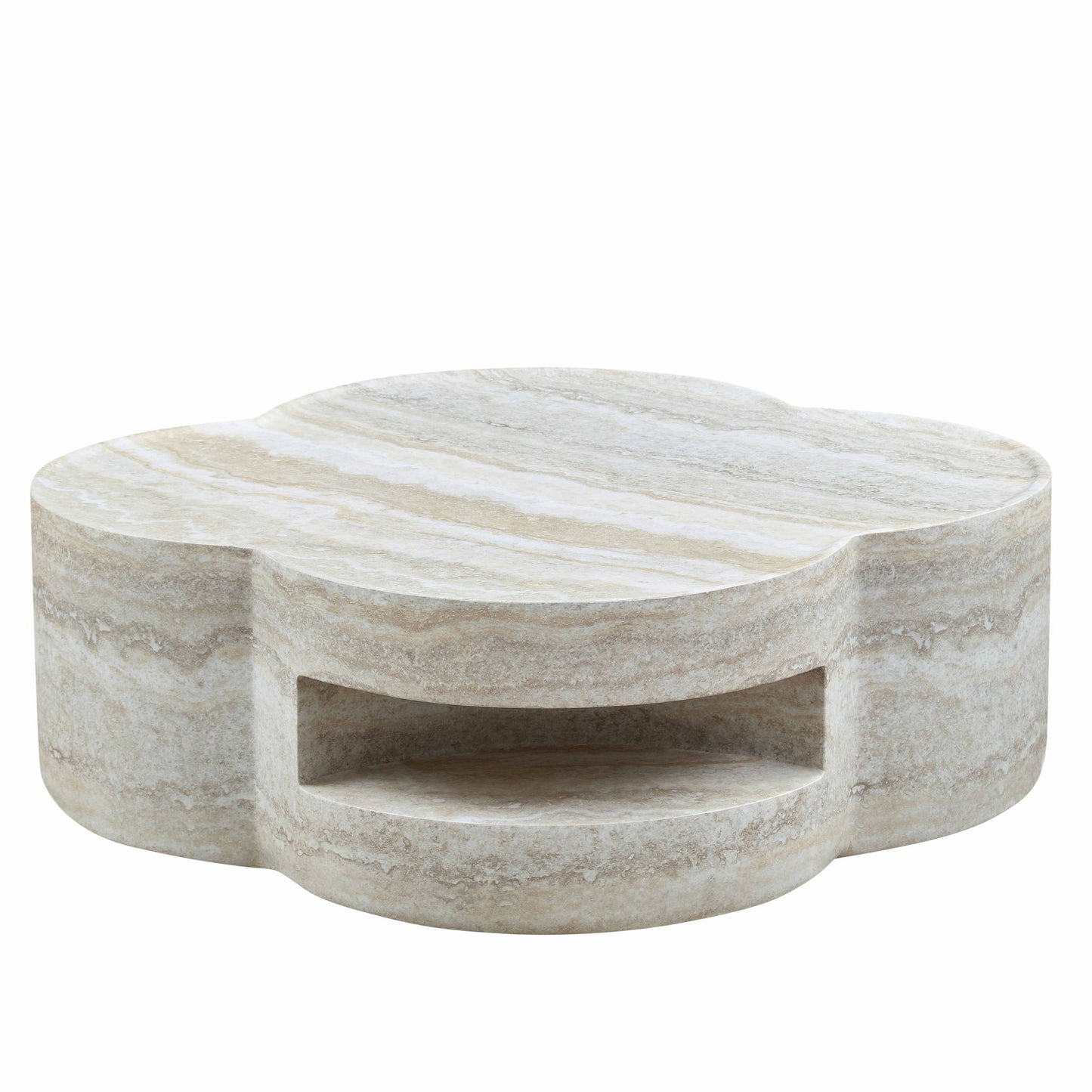 Clover Round Coffee Table With Open Storage - Marble