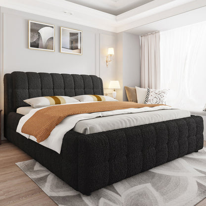 Upholstered Platform Bed With Stiching Details